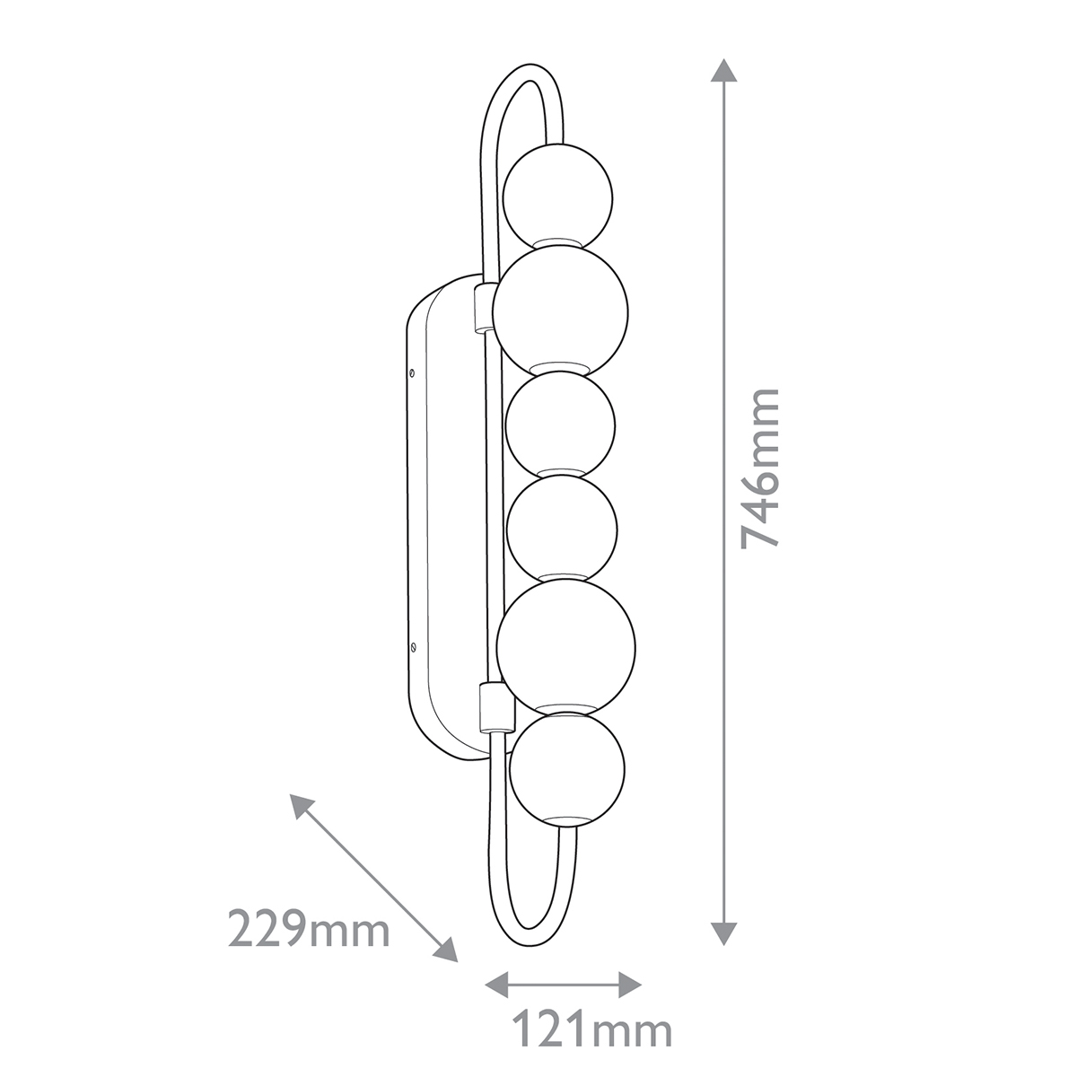 Бра цвета латунь с 6-ю рифлеными плафонами шаровидной формы Alora в Москве