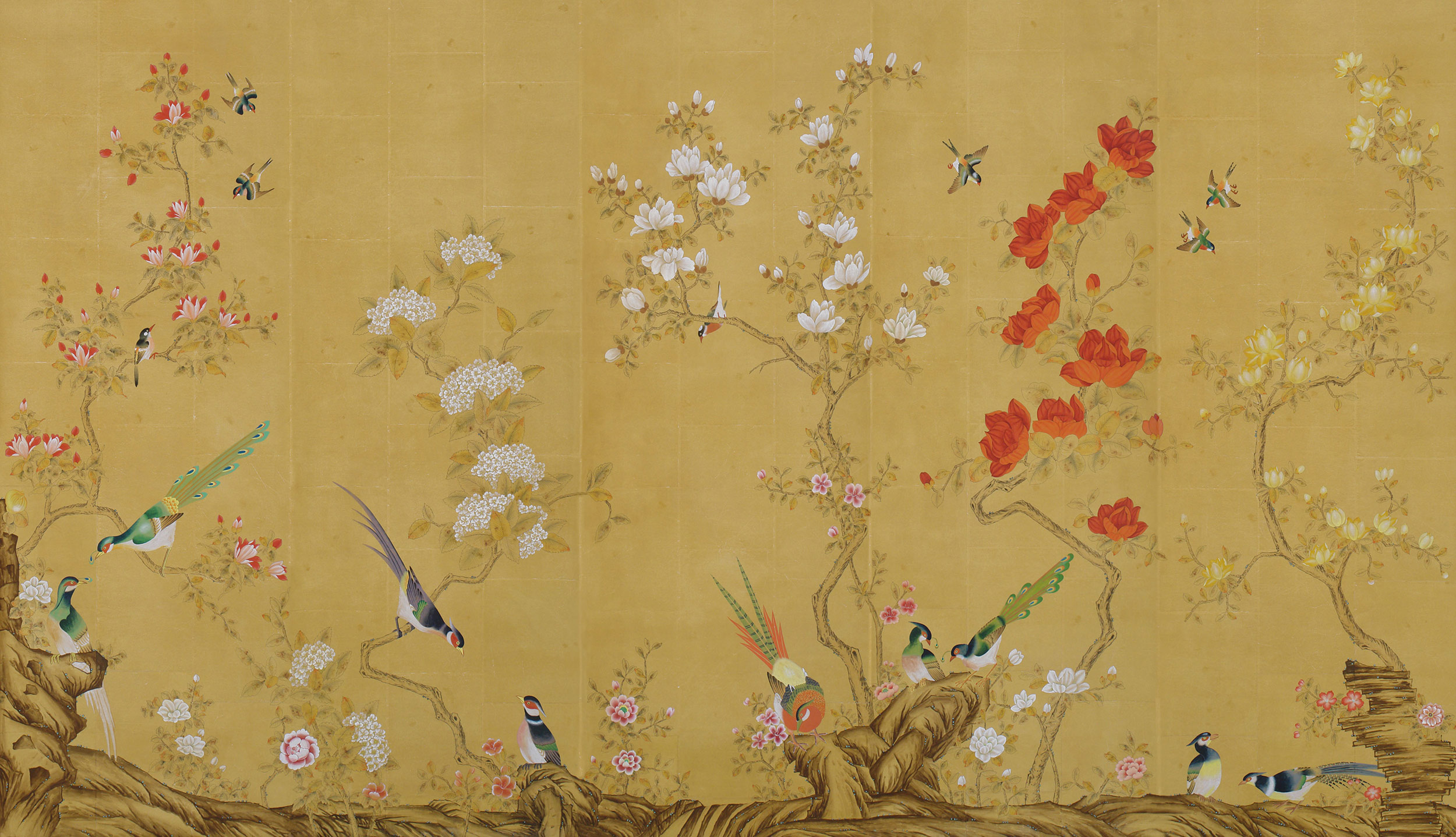 Обои шинуазри Japanese Garden Original colourway on Sienna Earth India tea paper - постер Loft-Concept