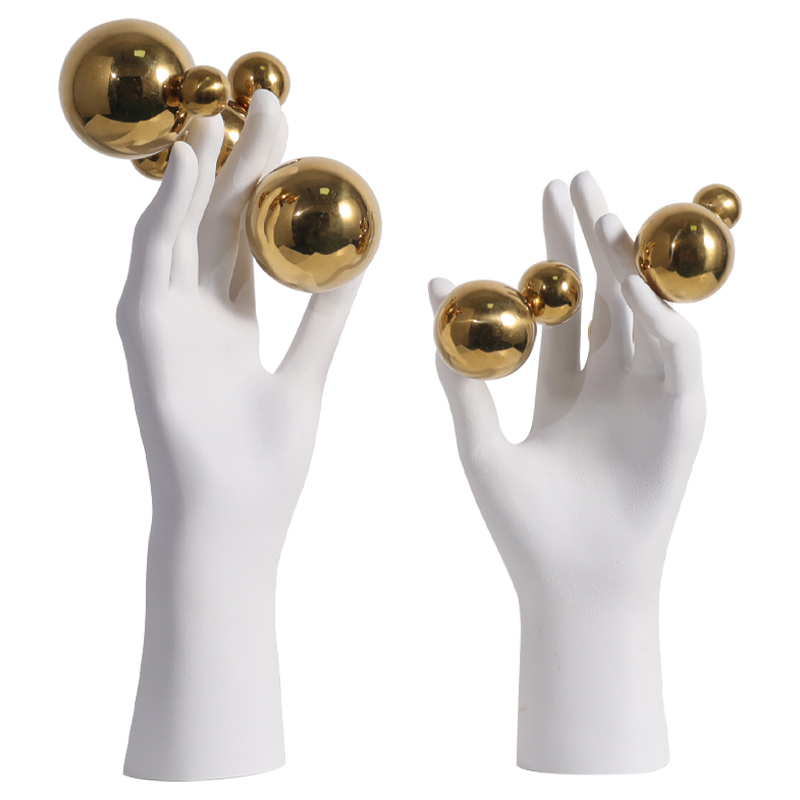 Декоративная статуэтка Hand with Spheres Statuette Белый Глянцевое золото в Москве | Loft Concept 