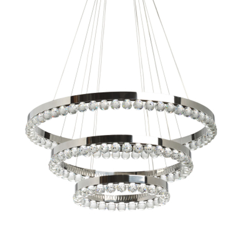 Люстра с тремя кольцами цвета хром и прозрачными хрустальными шарами по периметру Sacramento Transparent Balls Chandelier Хром Прозрачный в Москве | Loft Concept 