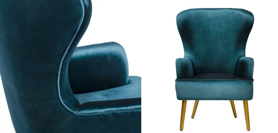 Кресло Wingback Dining Chair turquoise velor - фото