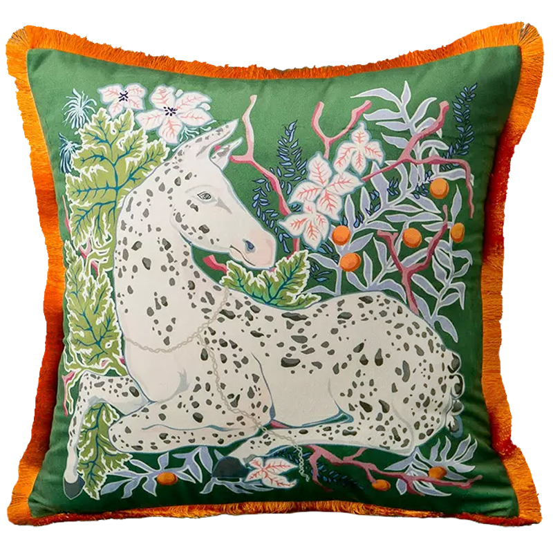   Horse on Botanical Green Cushion     | Loft Concept 