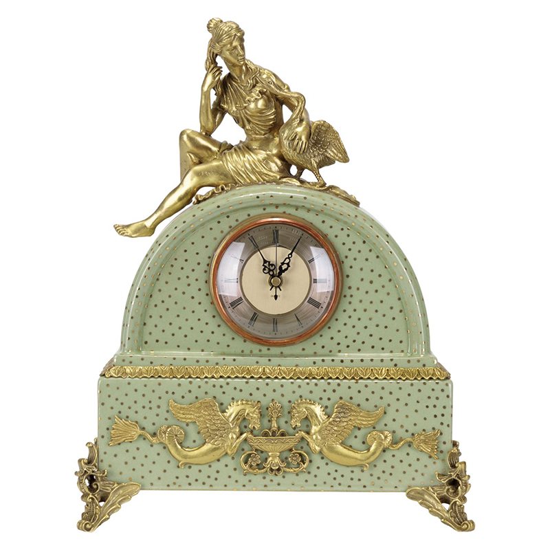 

Часы зеленые фарфоровые с бронзовой фигуркой Watch