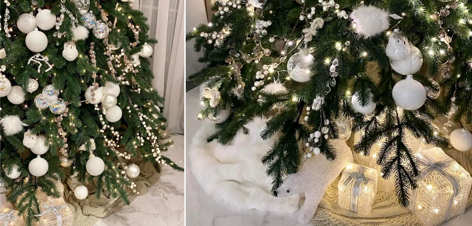 Дизайнерская Елка с Белым Декором Christmas Tree White Balls - фото