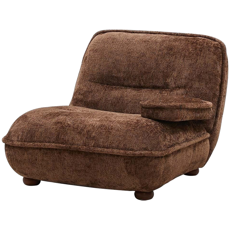 Кресло без подлокотников коричневое ну круглых деревянных ножках Loup Plush Armchair Brown Коричневый в Москве | Loft Concept 