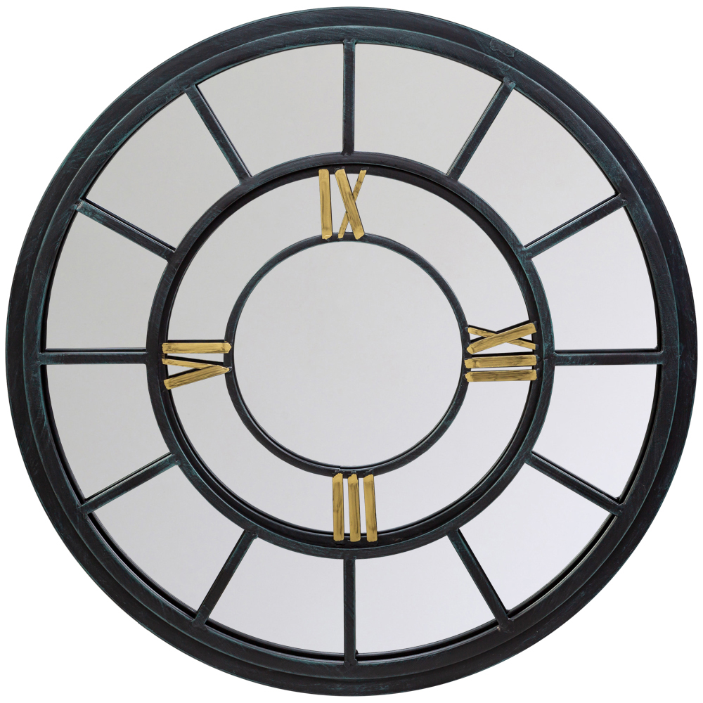 

Зеркало настенное в чёрной металлической раме в виде часов Mirror Tower Clock