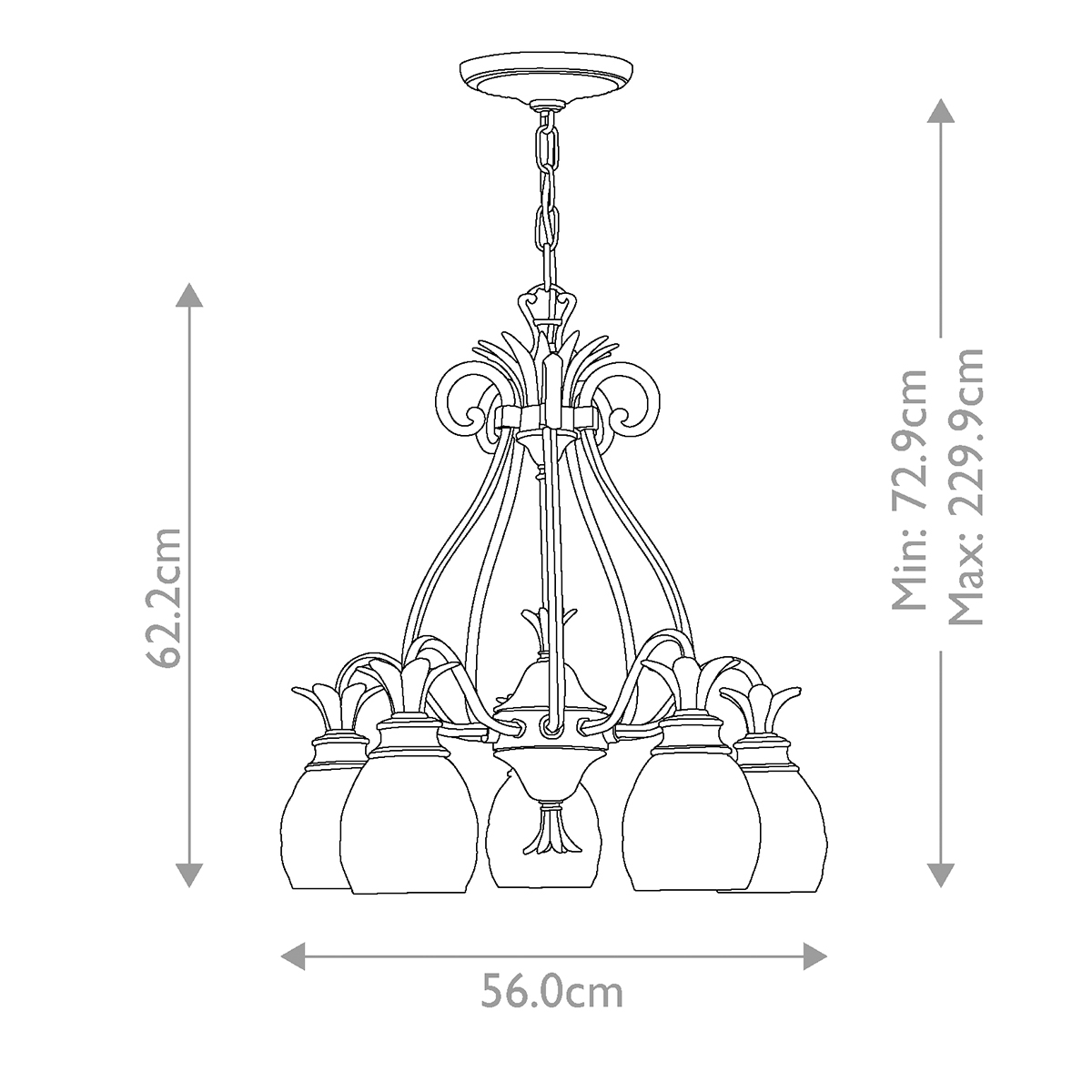 Люстра цвета латунь с 5-ю плафонами из рельефного стекла в форме ананаса Hinkley в Москве