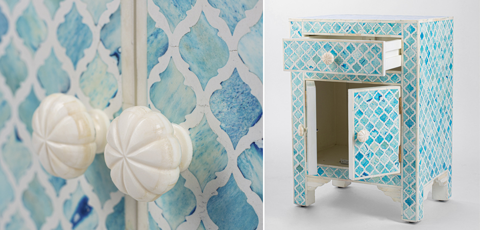 Тумба Ocean Blue Bone Inlay Bedside Cabinet 1 DRAWER Тумба Ocean Blue Bone Inlay Bedside Cabinet 1 DRAWER - Loft-Concept в Москве