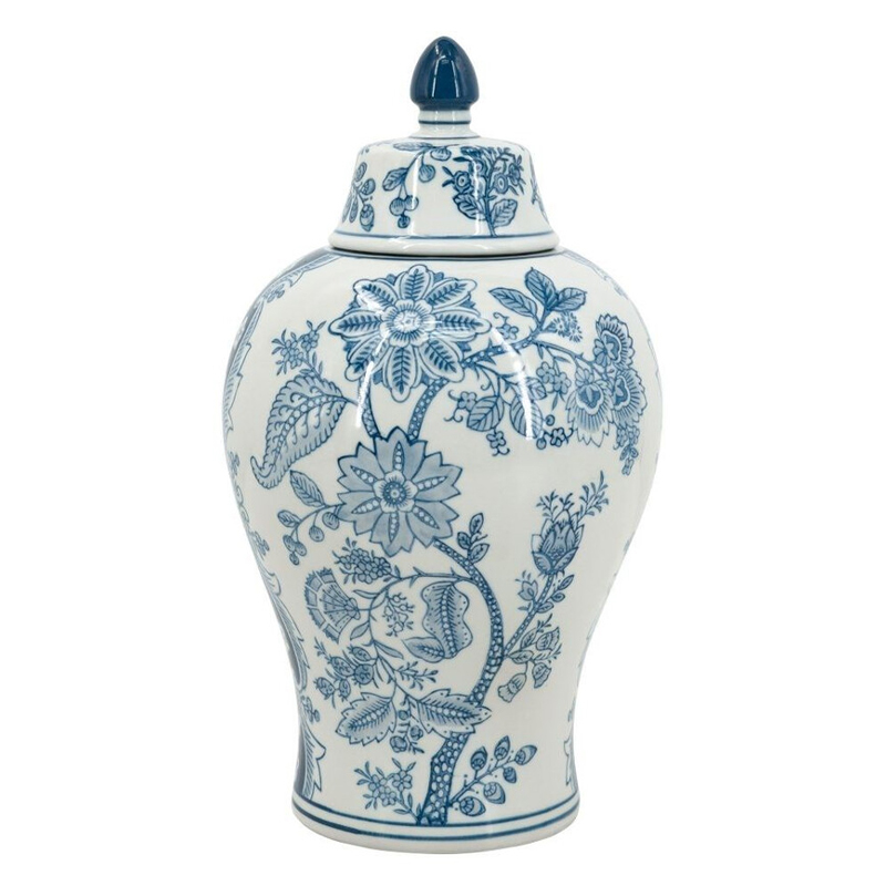 Ваза с крышкой и голубым цветочным рисунком на белом фоне Blue & White Ornament Белый Голубой Ваза с крышкой и голубым цветочным рисунком на белом фоне Blue & White Ornament Белый Голубой в Москве | Loft Concept