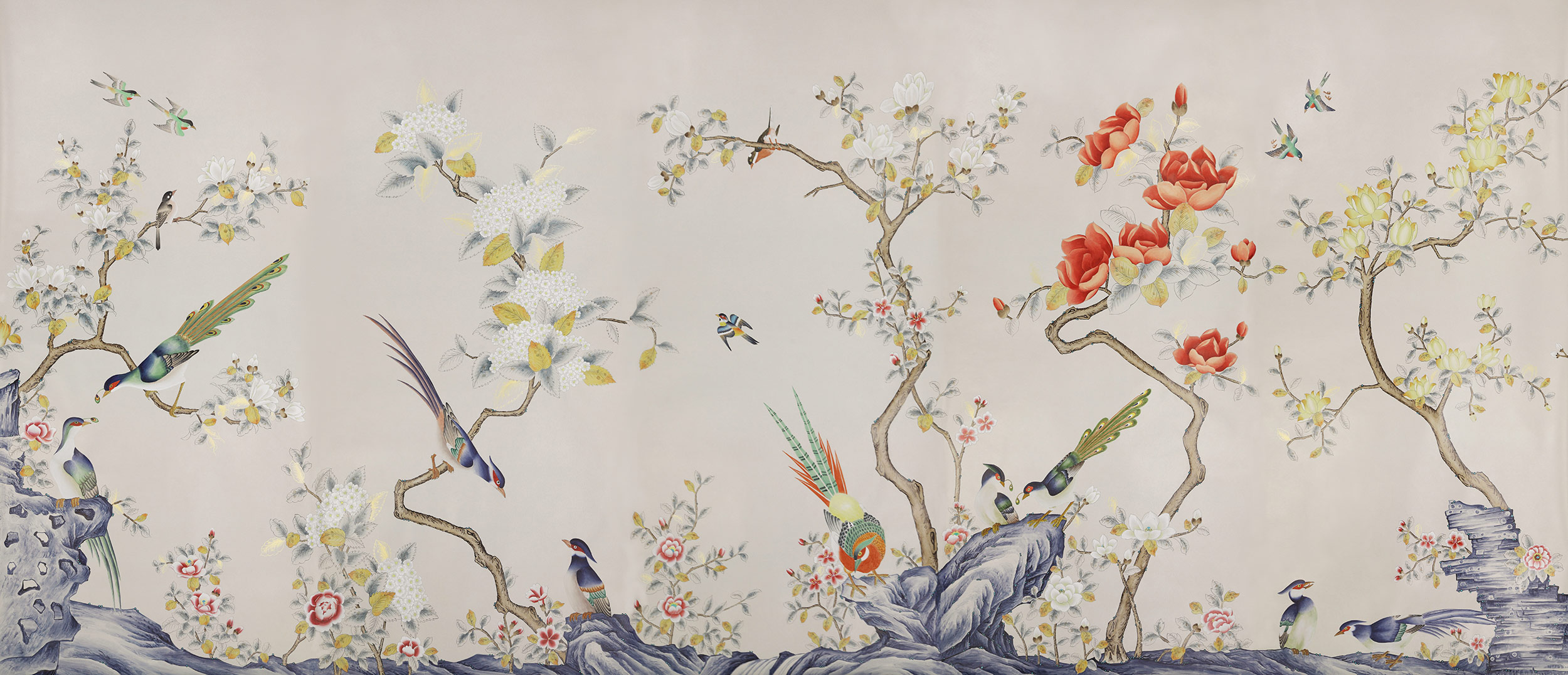 Обои ручная роспись Japanese Garden Colourway SC-252 on grey dyed paper - постер Loft-Concept