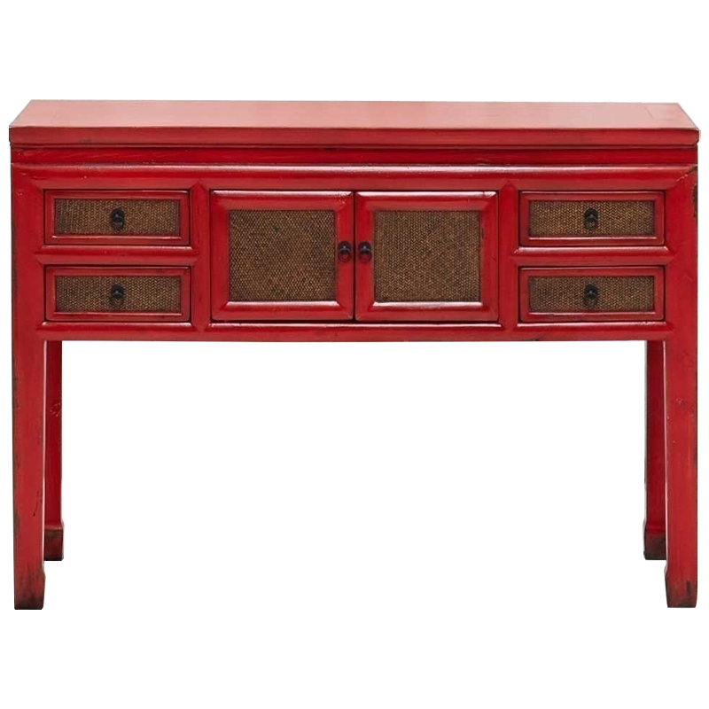 Деревянная консоль в китайском стиле с ящиками и дверцами красная Chinese Console Table Красный Коричневый в Москве | Loft Concept 