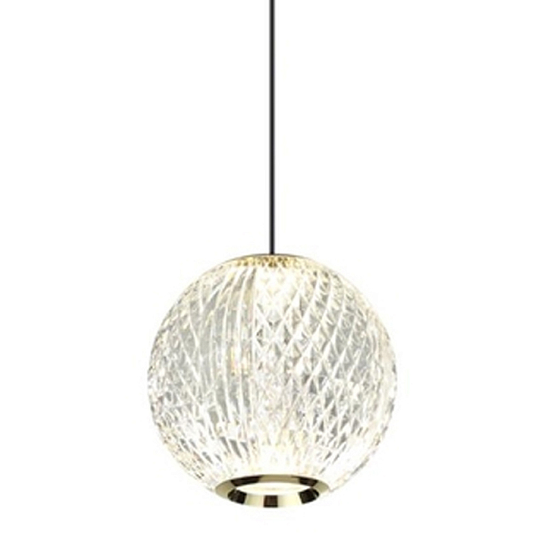 Подвесной светильник с прозрачным рифленым плафоном в форме шара Crystal Globule Золотой Прозрачный Хром в Москве | Loft Concept 