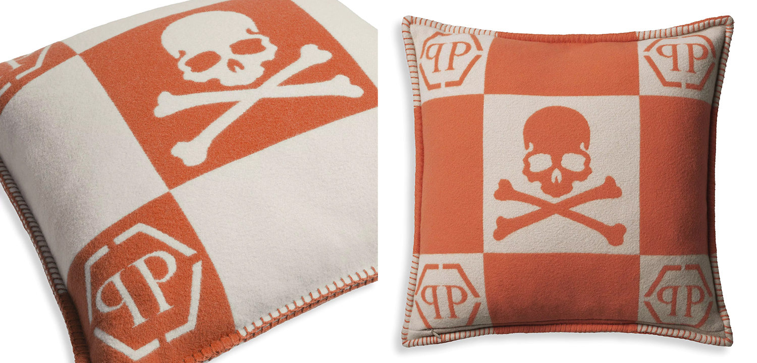 Подушка Philipp Plein Cushion Cashmere Skull 45 x 45 Orange - фото
