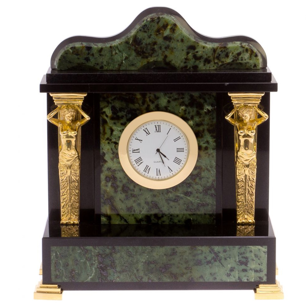 

Часы настольные из натурального камня Нефрит с декором в виде Кариатиды Caryatid Stone Clock