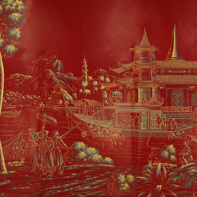    Procession Chinoise Gold Outline on Scarlet Lady dyed paper with lacquered finish    | Loft Concept 
