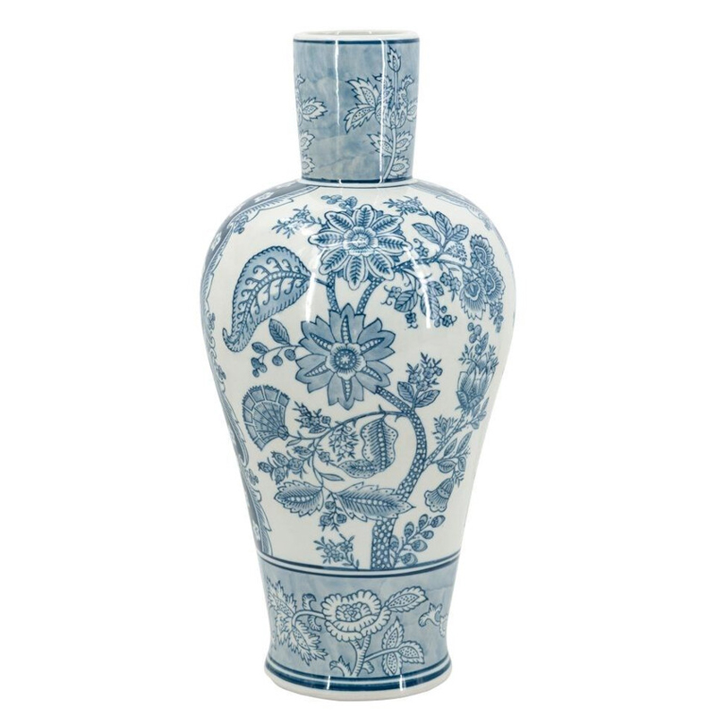 Ваза с голубым цветочным рисунком 43 см Blue & White Ornament Белый Голубой Ваза с голубым цветочным рисунком 43 см Blue & White Ornament Белый Голубой в Москве | Loft Concept