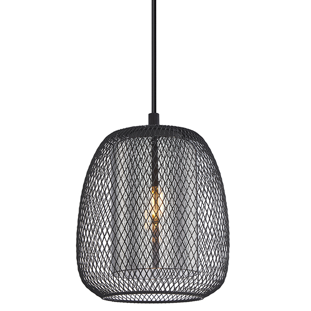 

Подвесной светильник со стеклянным плафоном цилиндрической формы и металлической сеткой Metal Mesh Black