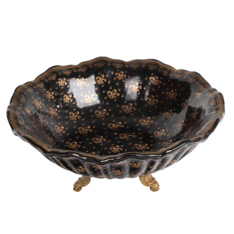 Блюдо черного цвета из фрафора на бронзовых ножках Eden Garden porcelain and bronze Черный Бронза Блюдо черного цвета из фрафора на бронзовых ножках Eden Garden porcelain and bronze Черный Бронза в Москве | Loft Concept