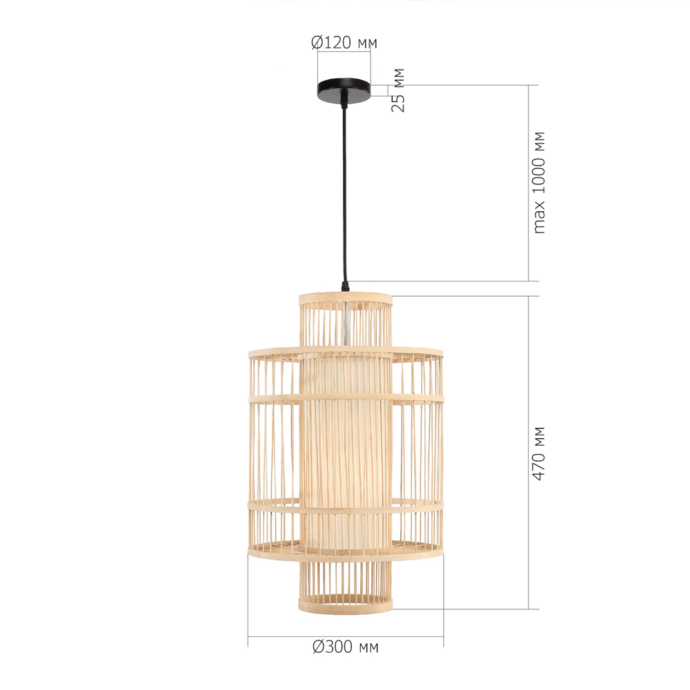 Подвесной светильник из деревянных прутьев с плафоном из натуральной ткани Light Inside the Cell в Москве