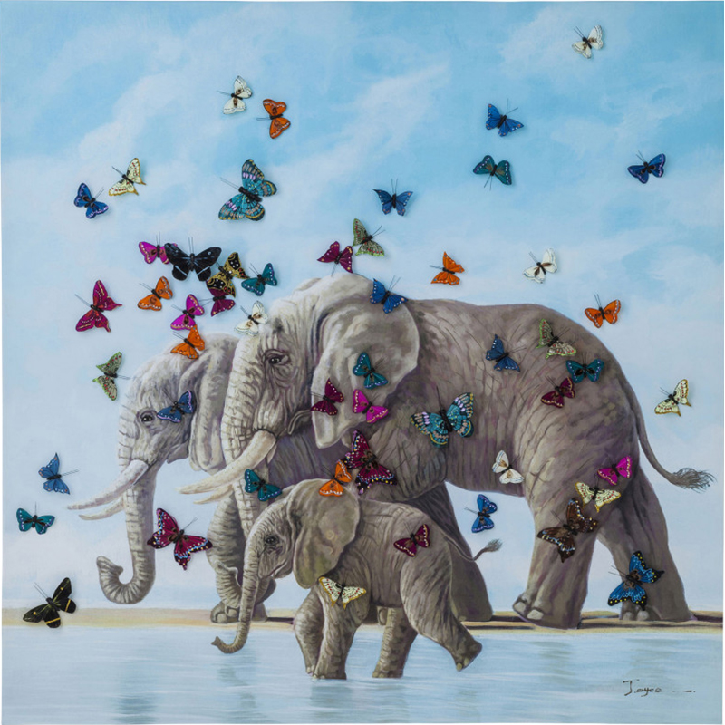  Elephants with Butterflies painting     | Loft Concept 
