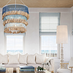 Люстра трехъярусная с декором из круглых деревянных бусин с кисточками Blue Wooden Beads Chandelier варинант исполнения - 3 | Loft Concept в Москве