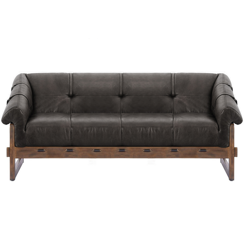 Трехместный диван Duncan винтажная черная кожа Черный Коричневый в Москве | Loft Concept 