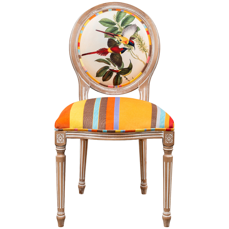              Blooming Yellow Red Birds Colorful Stripes Chair      | Loft Concept 