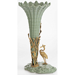 Ваза зеленая фарфоровая с волнистым краем с бронзовой фигуркой журавля Eden Garden  варинант исполнения - 4 | Loft Concept в Москве