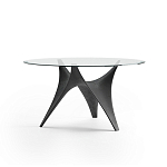 Дизайнерский круглый обеденный стол стеклянный с фигурным подстольем из цемента ARC Dining Table варинант исполнения - 6 | Loft Concept в Москве