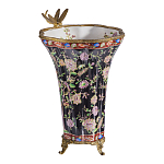 Ваза из фарфора черная с цветочной росписью и бронзовой стрекозой Spring Garden варинант исполнения - 2 | Loft Concept в Москве