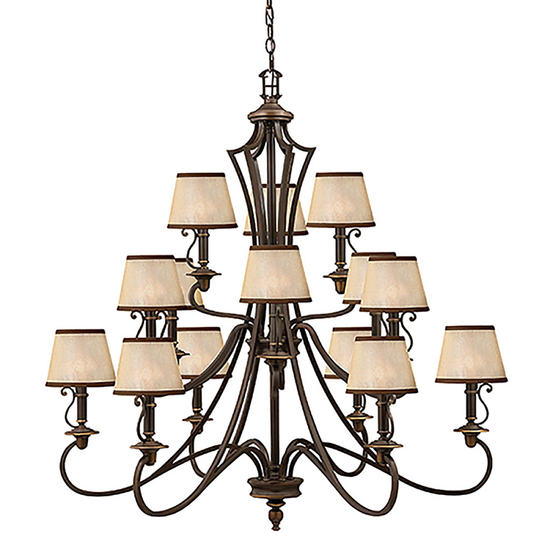Люстра бронзового цвета с бежевыми абажурами из органзы в классическом стиле Hinkley Бронза Бежевый в Москве | Loft Concept 