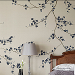 Обои ручная роспись Cherry Tree Original colourway on Stone Ochre dyed silk варинант исполнения - 1 | Loft Concept в Москве