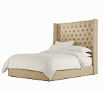 Кровать двуспальная бежевая с основанием из массива дерева с мягким изголовьем Flax Beds варинант исполнения - 1 | Loft Concept в Москве