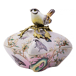 Шкатулка фиолетового цвета с рисунком бабочек и крышкой с фигуркой птицы на ветке Eden Garden варинант исполнения - 1 | Loft Concept в Москве