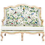 Диван двухместный из натурального бука золотистый с изображением птиц и цветов Blooming Birds варинант исполнения - 1 | Loft Concept в Москве