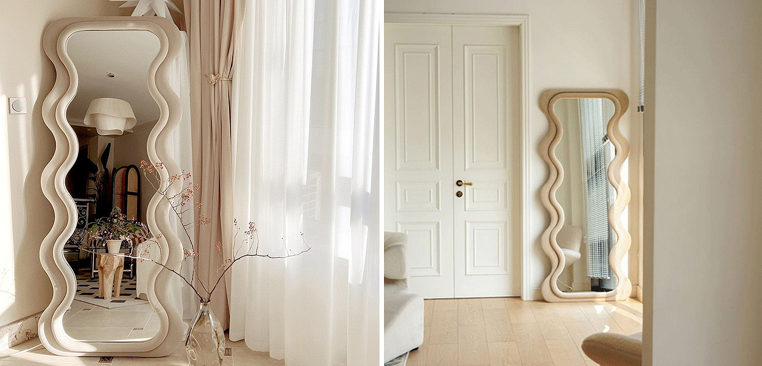 Зеркало Velvet Curved Waves Mirror Зеркало Velvet Curved Waves Mirror - Loft-Concept