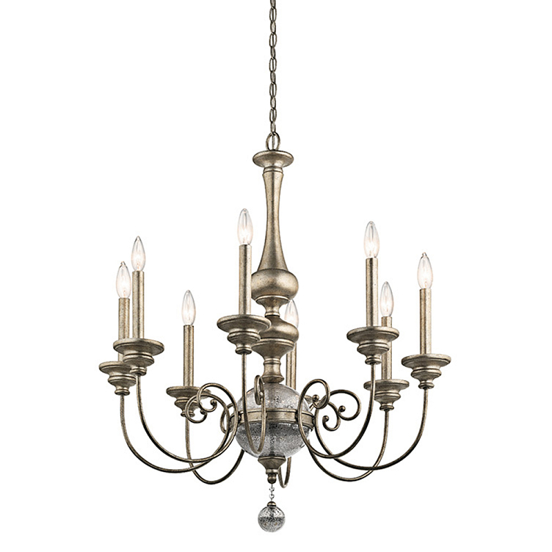 Люстра серебряного цвета с состаренным эффектом и декоративным подвесным шаром Kichler Серебро винтаж в Москве | Loft Concept 