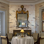 Обои ручная роспись Fishes Blue Pearl on Tarnished Silver gilded silk with pearlescent antiquing варинант исполнения - 6 | Loft Concept в Москве