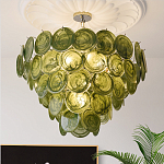 Люстра из зеленых стеклянных дисков с перламутровым эффектом Green Glowing Glaze варинант исполнения - 3 | Loft Concept в Москве