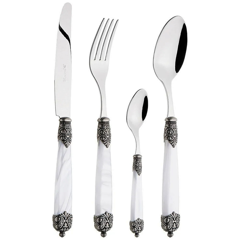 Набор столовых приборов на 6 персон 24 предмета Luxury Cutlery Серебряный Бежевый Черный Белый в Москве | Loft Concept 