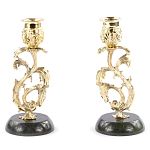 Подсвечники бронзовые на подставке из натурального камня нефрит Stone Candlestick варинант исполнения - 1 | Loft Concept в Москве