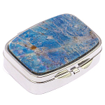 Таблетница карманная прямоугольная на 2 отделения с зеркалом и накладкой из натурального камня Лазурит Silver Stone Pillboxes варинант исполнения - 1 | Loft Concept в Москве