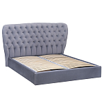 Кровать двуспальная серая с основанием из массива дерева с мягким изголовьем Velour Beds варинант исполнения - 1 | Loft Concept в Москве