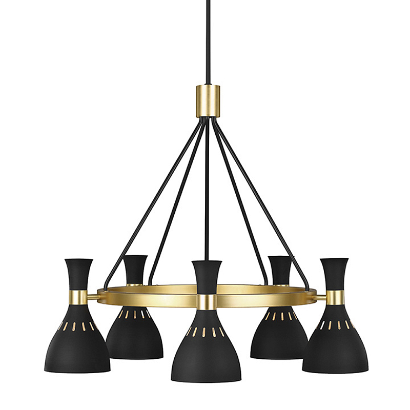Люстра с 5-ю плафонами в форме песочных часов с узкими перфорированными отверстиями Feiss Черный Белый Латунь в Москве | Loft Concept 