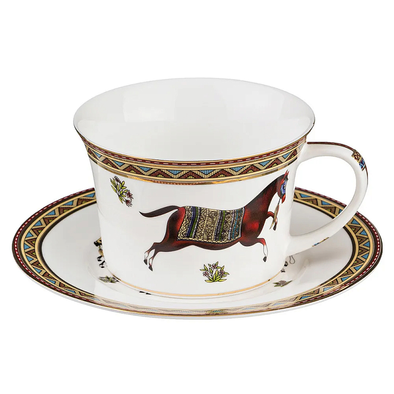 Чайная пара из фарфора с изображением лошади 250 мл Porcelain Horse Set  Белый Мульти в Москве | Loft Concept 