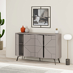 Комод бежево-серый с 4-мя дверцами с геометрическим рисунком на металлических ножках DUNE CONSOLE LIGHT MOCHA варинант исполнения - 2 | Loft Concept в Москве