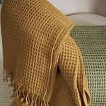 Плед из шерсти цвета охры с бахарамой Waffle Comfort варинант исполнения - 4 | Loft Concept в Москве