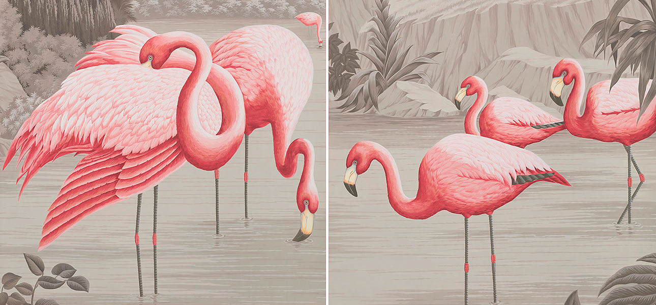 Обои ручная роспись Flamingos Flamingo on Eau Forte scenic paper Обои ручная роспись Flamingos Flamingo on Eau Forte scenic paper - Loft-Concept в Москве