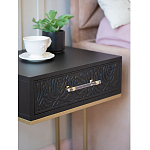 Приставной столик с резным узором на выдвижном ящике Black Table Carved Pattern варинант исполнения - 6 | Loft Concept в Москве