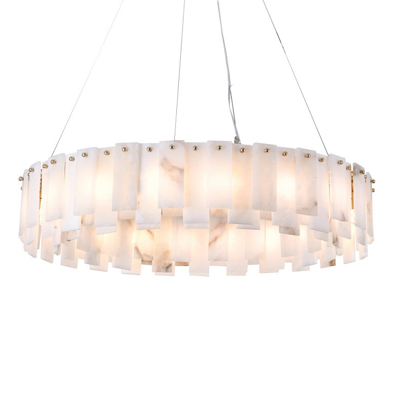 Люстра круглая декорированная натуральным камнем Stone Interior Accent Медь Белый в Москве | Loft Concept 